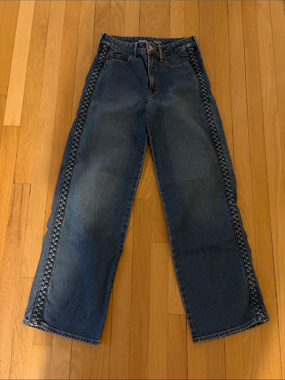 Old Navy Extra High Rise Sky Hi Wide Leg Women's Jeans with Side Braid Detail